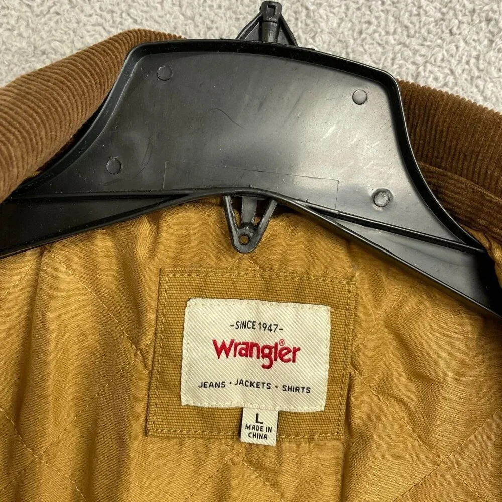 Wrangler Men's L Brown Canvas Quilted Lined Corduroy Collar Jacket jck0249